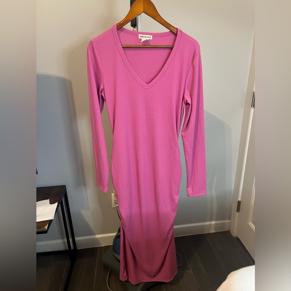 Ashly& Sage Women's Long Sleeve Maxi Dress Soft Ribbed Bodycon Dress size XL